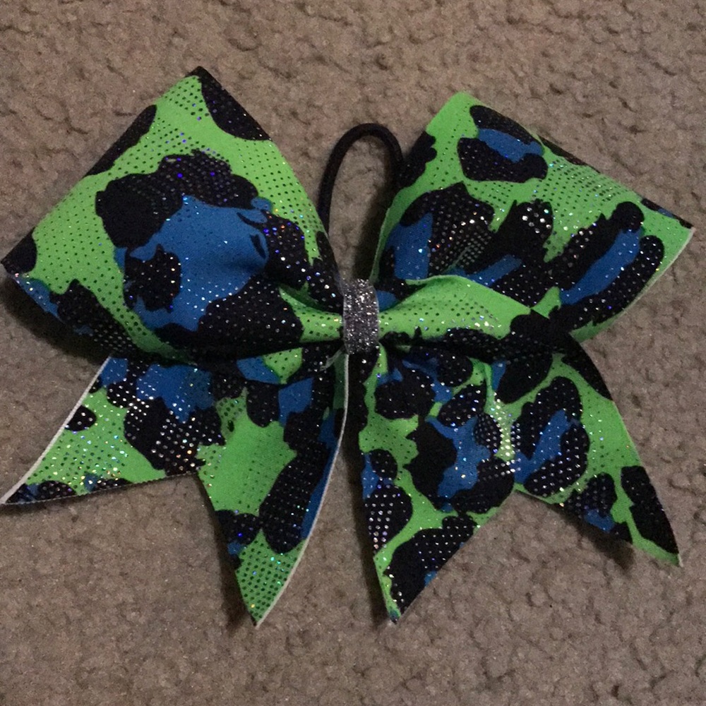 Green and blue cheetah print cheer bow
